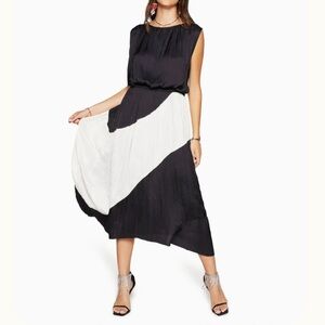 Ramy Brook Adena Smocked Midi Asymmetrical Black and Cream Dress